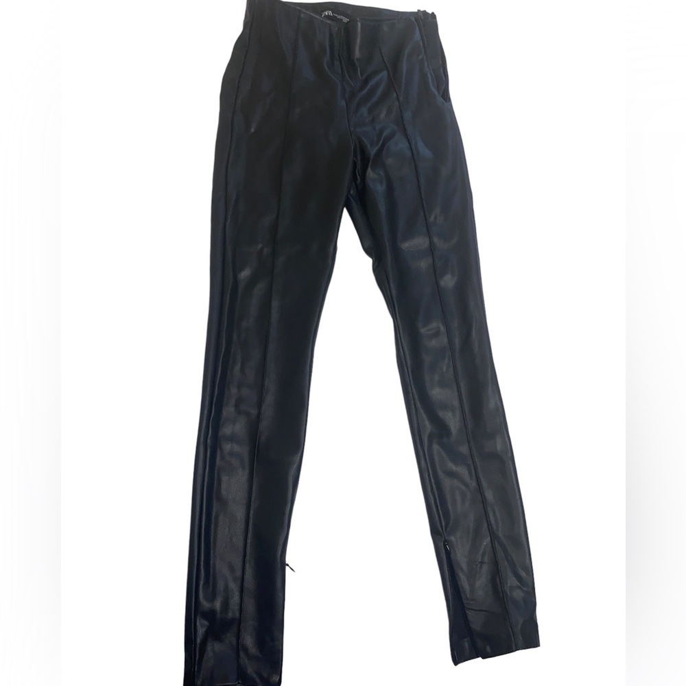 Black Leather Pants with Open Cut in the legs